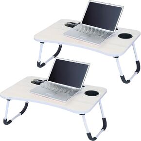 2-Pack Large Lap Desk for Bed & Sofa with Cup Holder & Foldable Legs Laptop Table, Breakfast Serving Tray, Tablet Phone Groove, Foldable Legs
