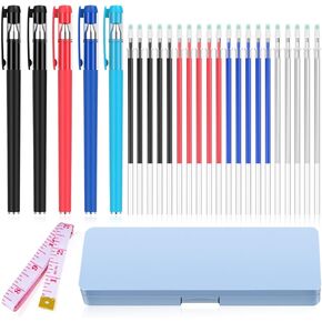Heat Erasable Fabric Marking Pens for sewing and quilting, Embroidery, Fabric markers, Sewing supplies. Iteration upgrade ink white displayable, with pencil case storage, tape measure set.