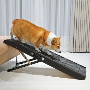 PETKARAY Dog Ramp for Bed, Indoor Dog Ramp for Couch, Folding Portable Dog Stairs for Small Medium Large Dogs, 47" Long Adjustable Height 9"-24" Pet Ramp, Black