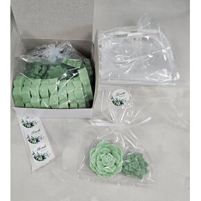 DIY Succulent Shaped Soap Favor Kit – 20 Green Cactus Blossom Scented Soaps with 10 Thank You Stickers, 10 Clear Cello Bags, and White Ribbons – Perfect for Baby Showers, Bridal Showers, Wedding