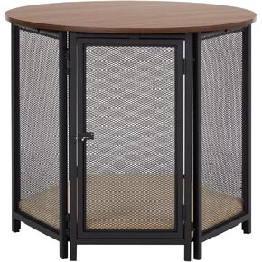 beeNbkks Hexagon Dog Crate Furniture for Small Dogs with Removable Cushion, Walnut Finish Pet Furniture, Stylish Functional Dog Crate End Table, Removable Washable Cushion Cover, Ideal for Home Décor