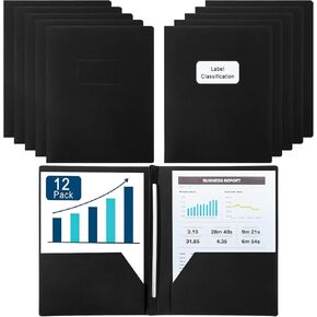 Zhanmai 12 PCS 8.5 × 11 بوصة مقاربة تقرير مع جيوب وشق المعادن لحجم الرسالة ، 3 '' ، المجلدات المناسبة لمستندات اقتراح عرض الأعمال المدرسية (أسود)