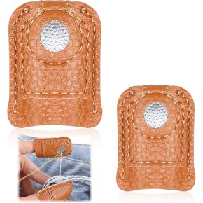 Lnngub 2 Pcs Leather Thimble,Sewing Finger Protector Coin Thimble Pads Finger Protectors for Sewing Thimble Cover Leather Thimbles for Hand Sewing Quilting Knitting Pin Needles Craft DIY Tools,2 Sizes