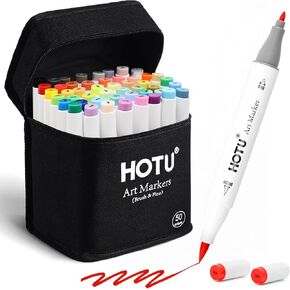 Alcohol Markers Brush Tip 50 Colors Dual Tips Art Marker Set Alcohol-based Sketch Pens with Carrying Case，Non-Bleeding Pad for Art Enthusiast Adults Coloring Illustration