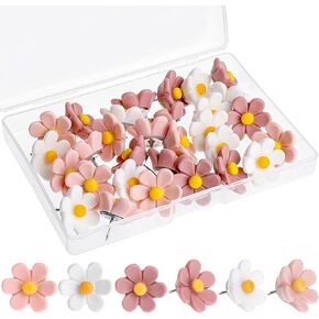 Flower Push Pins, 30pcs Cute Push Pins for Bulletin Board, Decorative Thumb Tacks Push Pins for Cork Board, Photo Wall, Feature Wall, Map, Office or Home