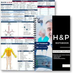 Buck H&P Notebook: 110 Perforated Medical History & Physical Templates, 2-Page View, Spiral-Bound, Pocket Size 8.5"x5.5", Includes Medicine Reference Sheet, Ideal for Students & Professionals - 1 Pack