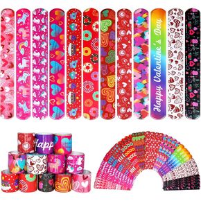 48 Pcs Valentines Slap Bracelets Valentine's Day Snap Bracelets for Kids Valentine Party Favor