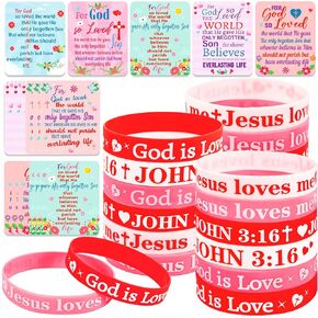 Moon Boat 72PCS Christian Valentines Day Jesus Bracelets Cards Set: Silicone Rubber Wristbands Bulk Party Favors, Valentine's Gifts Crafts