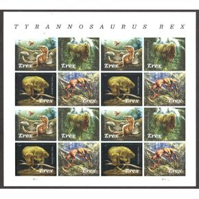 USPS Tyrannosaurus Rex (T-Rex) (Sheet of 16) Postage Forever Stamps Prehistoric Dinosaur 2019 Scott #5410-5413