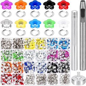Hilitchi 402Pcs Eyelet Grommets Kit 3/16 Inch (5mm) Metal Grommets Flower Eyelet Grommets with Installation Tools Multi-Color Eyelets Eyelets Set for Fabric Clothing Belt Bag (10 Colors)