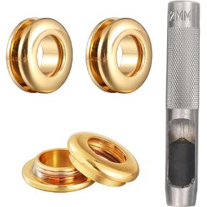 6 Sets Brass Grommets Kit Eyelets and Grommets 8mm Inside Hole Size with 12mm Leather Hole Punch Tool Handbag Purse Hardware Screw Grommets for Repair and Making Leather Crafts (Gold)