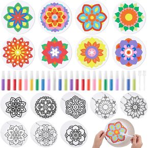 48 Pcs Sand Painting Mandala Coloring Craft Kits Mandala Sand Art Kits Mandala Sand Art Pictures with 24 Sand Options Creative Home Festival Party Favors Sessions