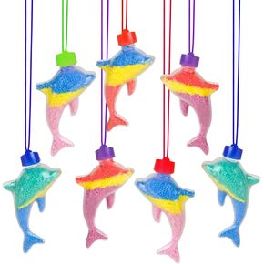 ArtCreativity Dolphin Sand Art Bottle Necklaces (Pack of 12) Sand Art Craft Kit with Shaped Bottles, Craft Party Supplies and Party Favors for Kids - Sand Sold Separately