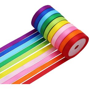 Rainbow Satin Ribbon Double Faced Ribbon 10 Colors, 3/8 Inch Fabric Ribbon Use for Gift Wrapping,Flower Bouquet, Wedding Party Decoration, Hair Bows, DIY Crafts, 5 Yards/Roll,Total 50 Yards