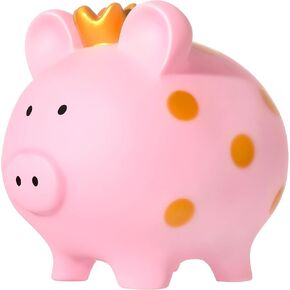 بنك Piggy for Girls ، بنك كبير لتوفير الأموال البلاستيكية غير القابلة للكسر مع التاج ، بنك الخنازير للبنين ، ديكور مخصص عيد ميلاد حاوية الأموال للأطفال (الوردي)