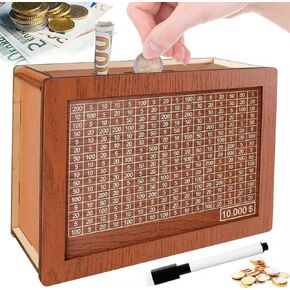 10000 Savings Challenge Box ، صندوق التوفير الأموال ، صندوق Kakeibo Money ، Bank Digital Piggy Bank الخشبية ، مربع تحديات التوفير 10000 ، صندوق التوفير الخشبي النقدي 10000 ، Tenkaybox