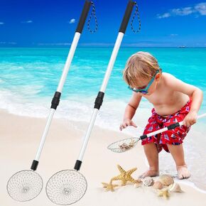 Roshtia 2 Pack 29.5 Inch Beach Sand Sifter Shell Scooper for Beach Shark Tooth Sifter, Sand Scoop Shell Scooper Beach Scoop Shovel and Sifter Tool for Beach