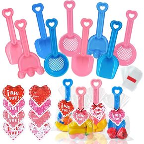 28 Set Plastic Shovels Toy for Kids,Summer Beach Sand Shovel with I Dig You Cards Candy Bags Ties for Valentine's Party Favors Classroom Exchange Prizes Boys Girls Gifts,4 Styles