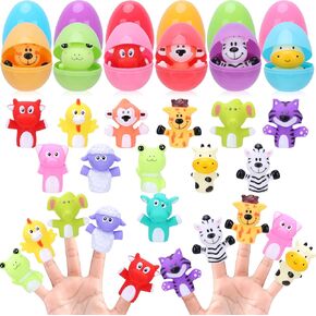 Easter Eggs with Animal Finger Puppets for Toddlers and Kids, 12 Pcs Easter Basket Filler Egg Stuffers for Boys and Girls, Easter Egg Hunt, Easter Goodie Bag Fillers Classroom Prize and Party Favors