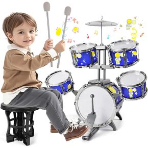 Upgraded Toddler Drum Set Toys for Boys Ages 3-5 Kids Jazz Drum Kit with Bass Drum, 5 Drums Music Toy for 3 4 5 6 Year Old Boys Girls Gifts