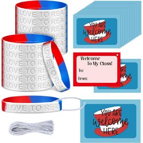 96 Pcs I Love to Read Rubber Bracelets Bulk Motivational Reading Rubber Wristband with Welcome to Read Party Card for Rewards Read Party Favors