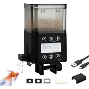 Automatic Fish Feeder for Aquarium with Timer, LCD Display 320ML Large Capacity Adjustable Fish Dispenser, Operated Feeders for Goldfish, Turtle for Vacation, Weekend or Daily Use(Black)