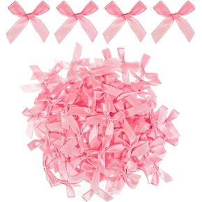 100 Pieces Tiny Bows, Mini Pink Bows Satin Fabric Bow Gift Small Ribbon Bow DIY Wrapping Premade Bow for Treat Bags Cake Pops Candy Wedding Favors Bridal Shower Christmas Decor(Pink)