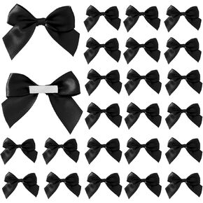 60pcs Black Satin Ribbon Bows, 2x2.5 Self-Adhesive Small Bow with Double-Sided Tape Premade Mini Bow Sticker for Gift Wrapping DIY Craft Treat Bags Home Wedding Party Decoration