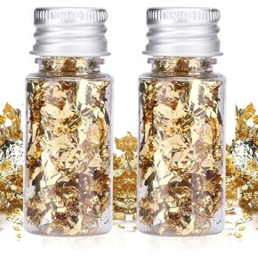 2PCS 0.4oz Gold Leaf for Cake, Gold Foil Cake Decoration Baking Gold Foil Decoration Chocolates Decor Crafts Makeup Jewelry Decorate for Candy, Desserts, Cocktails or Nail Art, Painting, Crafts