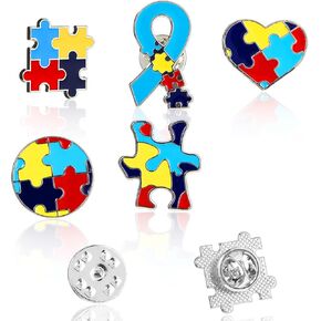 10 Pieces Autism Pin, 5 Styles Autism Puzzle Piece Pins Autism Puzzle Piece Brooches Multi Color Autism Awareness Lapel Pin Metal Inspiring Symbols of Autism Support Badge for Clothing Shirts Jackets