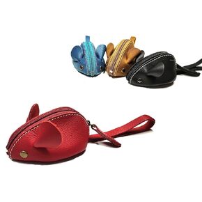 Genuine Leather Mouse Coin Purse Wallet, Womens Change Purse with Zipper, Cute Soft Leather Coin Pouch Mini Size (Blue)