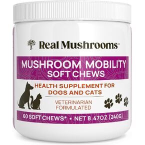 Hip and Joint Supplement for Dogs and Cats - Real Mushrooms Mobility Chews -Green Lipped Mussel Powder and Organic Ergo Gold Vitamins for Flexibility, Mobility, Hip and Joint Support (240 ct)