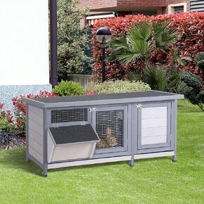 NicBex Rabbit Hutch Indoor & Outdoor Large Bunny Cage Rabbit Cage with Running Cage Small Animal Habitats for Guinea Pigs Hamster Removable Tray Ramp Waterproof Roof,61.80'' W,Grey