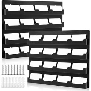 Geelin 2 Pcs Business Card Holder with Hanging Hardware Black Acrylic 16 Pocket Business Vertical Organizer Wall Mount Sticker Display Rack Pre Drilled Organizing Stand for Office Home (Horizontal)
