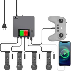 عرض شاحن البطارية لـ DJI Avata 2 ، شحن كامل وتخزين ، LCD 6 في 1 مركز متعدد ، شحن سريع 4 إكسسوارات بدون طيار بطاريات