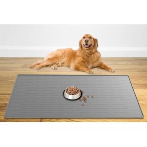 Extra-Large Silicone Dog Mat, 48x32 Inches Dog Cat Feeding Mat with High Lips, Non-Slip Pet Dog Cat Bowl Mats Placemat, Waterproof Dog Cat Food Mats, Easy to Clean, Dark Gray