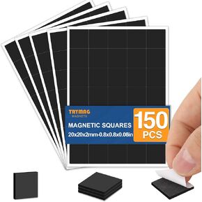 Trymag 150pcs مربعات مغناطيسات ملصقات ذاتية ، أشرطة شرائح مغناطيسية لزجة مرنة (كل 20 × 20 × 2 مم) ومربعات مغناطيس لزجة للحرف اليدوية ، والمشاريع DIY