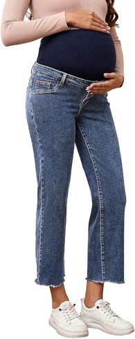 SHENHE Women's Maternity Jeans Over Belly High Waist Raw Hem Comfy Stretch Jeans Denim Pants in Kuwait