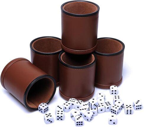5 Pack PU Leather Dice Cups Felt Lining Quiet Shaker with 30 Dot Dice for Bar Party Yahtzee Farkle Dice Games in Saudi Arabia