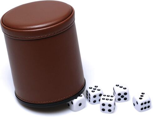 5 Pack PU Leather Dice Cups Felt Lining Quiet Shaker with 30 Dot Dice for Bar Party Yahtzee Farkle Dice Games in Saudi Arabia
