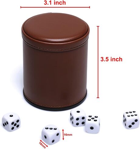 5 Pack PU Leather Dice Cups Felt Lining Quiet Shaker with 30 Dot Dice for Bar Party Yahtzee Farkle Dice Games in Saudi Arabia