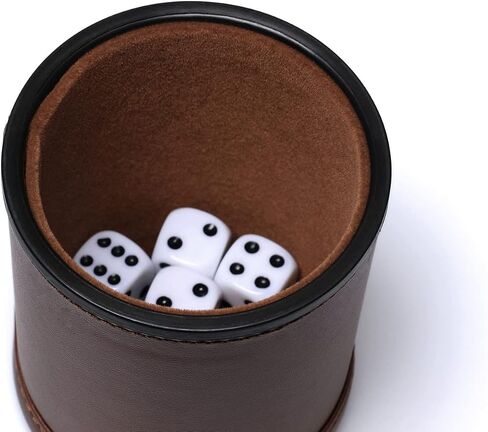 5 Pack PU Leather Dice Cups Felt Lining Quiet Shaker with 30 Dot Dice for Bar Party Yahtzee Farkle Dice Games in Saudi Arabia