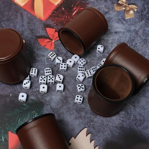 5 Pack PU Leather Dice Cups Felt Lining Quiet Shaker with 30 Dot Dice for Bar Party Yahtzee Farkle Dice Games in Saudi Arabia