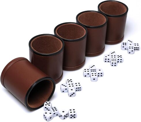 5 Pack PU Leather Dice Cups Felt Lining Quiet Shaker with 30 Dot Dice for Bar Party Yahtzee Farkle Dice Games in Saudi Arabia