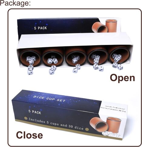 5 Pack PU Leather Dice Cups Felt Lining Quiet Shaker with 30 Dot Dice for Bar Party Yahtzee Farkle Dice Games in Saudi Arabia