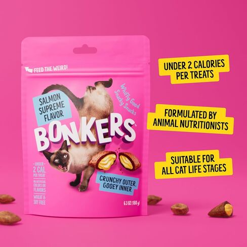 Bonkers Cat Treats Salmon Supreme Flavor 6.3 OZ, Cat Treats, Treats for Training, for All Breeds and Ages, Food Topper, Resealable Pouch in Saudi Arabia