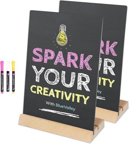 BlueValley Small Chalkboard Signs with Stand 8.5 x 11 Double Sided Small Acrylic Chalkboard Self Standing for Kids Table Top Menu Signs Food Signs Party Signs Message Board-2 Pack in Saudi Arabia