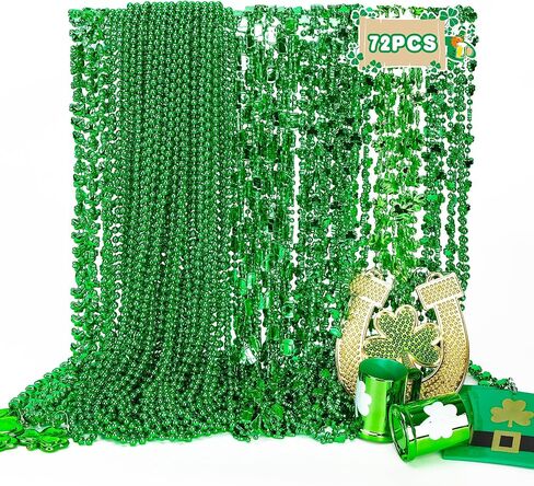 72pcs سانت باتريكز قلادة اليوم ، المعادن 8 أنواع من الخرز القديس باتريكس ، مجموعة إكسسوارات القدح الأيرلندية شامروك للبلاد ، قلادة القديس باتريكس للبالغين لتوفيات حفلات العرض in Kuwait