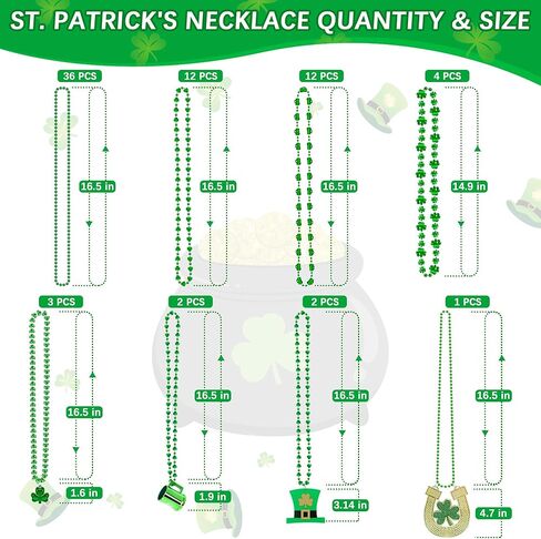 72pcs سانت باتريكز قلادة اليوم ، المعادن 8 أنواع من الخرز القديس باتريكس ، مجموعة إكسسوارات القدح الأيرلندية شامروك للبلاد ، قلادة القديس باتريكس للبالغين لتوفيات حفلات العرض in Kuwait