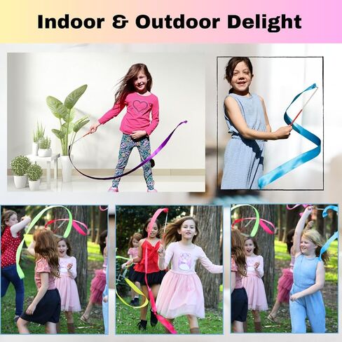 حزمة الرقص الشريط 10pcs ، لحفلات الحفلات لأكياس عيد ميلاد الفتيات ، وأكياس الحفلات الداخلية في الهواء الطلق ، وهدايا الحفلات الجمباز (لون مختلط مع مقبض أبيض ، مجموعة 10 مساءً) in Kuwait